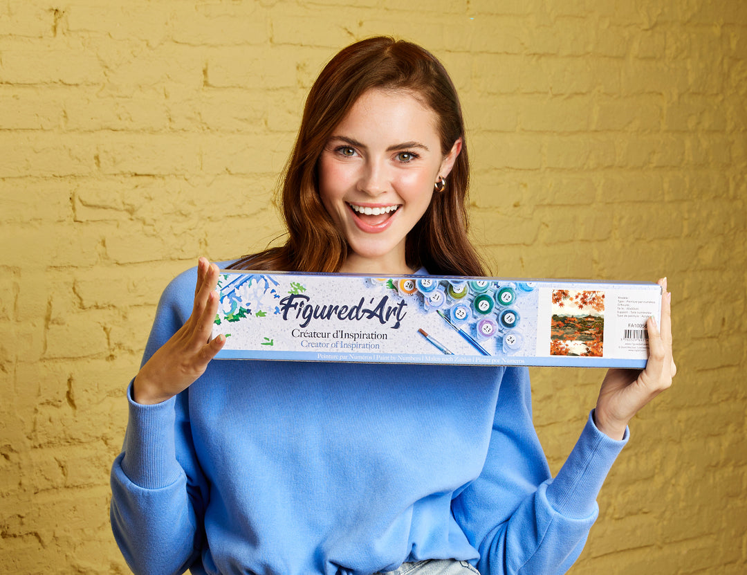 Malen nach Zahlen 40x50cm ohne Keilrahmen Figured’Art Japanischer Tempel am See im Herbst