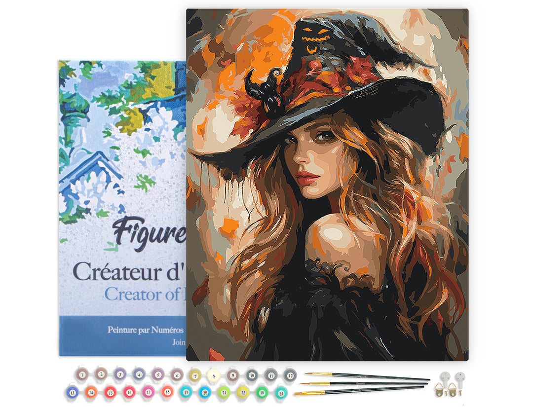 Malen nach Zahlen 40x50cm auf Keilrahmen gespannt Figured’Art Die hübsche Hexe