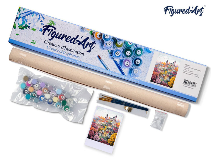 Malen nach Zahlen 40x50cm ohne Keilrahmen Figured’Art Verzaubertes Dorf violett