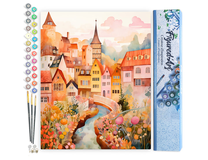 Malen nach Zahlen 40x50cm ohne Keilrahmen Figured’Art Verzaubertes Dorf Bernstein