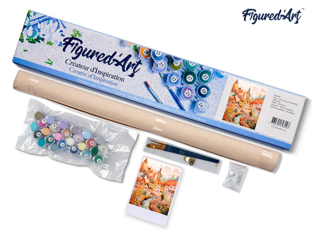 Malen nach Zahlen 40x50cm ohne Keilrahmen Figured’Art Verzaubertes Dorf Bernstein