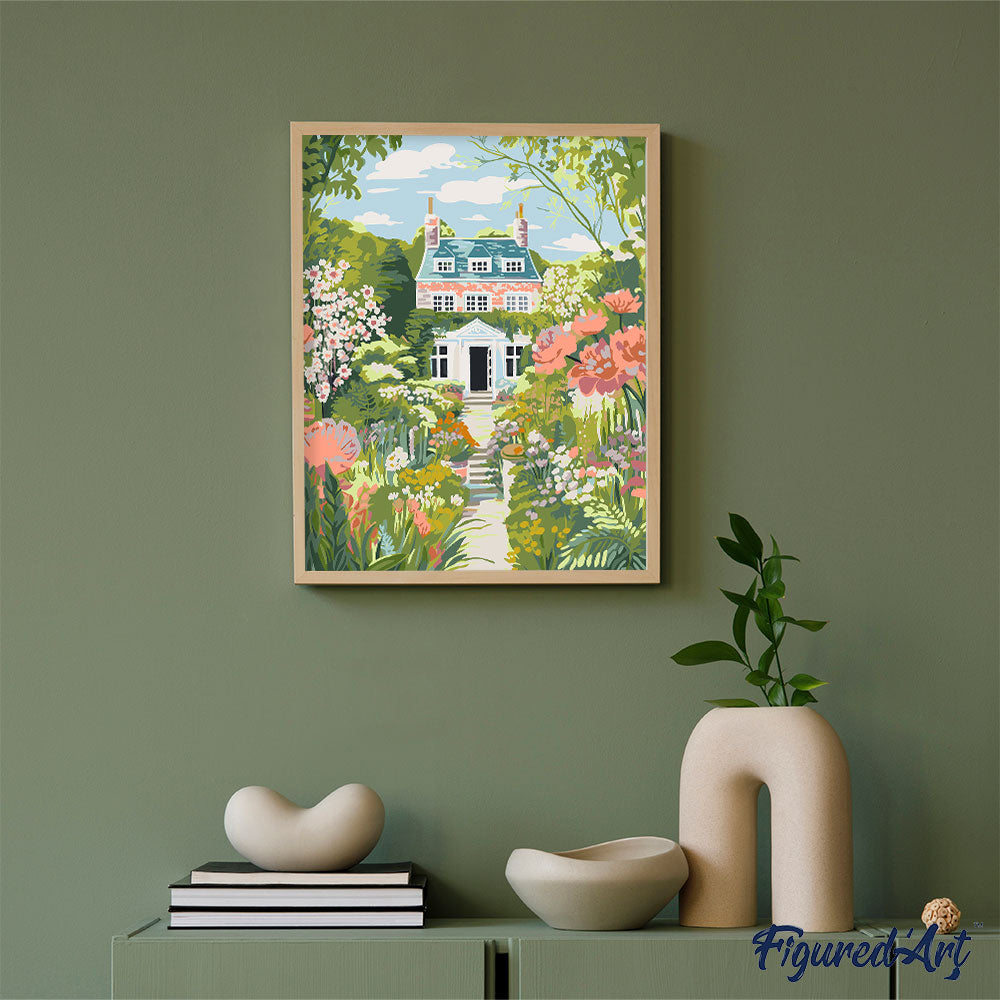 Malen nach Zahlen 40x50cm auf Keilrahmen gespannt Figured’Art Garten des Anwesens