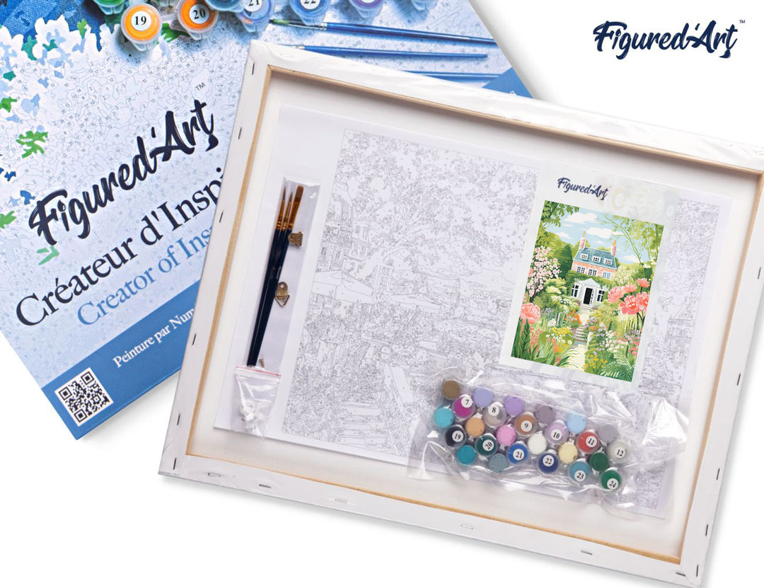 Malen nach Zahlen 40x50cm auf Keilrahmen gespannt Figured’Art Garten des Anwesens