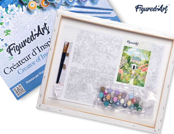 Malen nach Zahlen 40x50cm auf Keilrahmen gespannt Figured’Art Garten des Anwesens