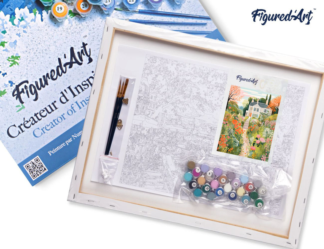 Malen nach Zahlen 40x50cm auf Keilrahmen gespannt Figured’Art Garten der Villa