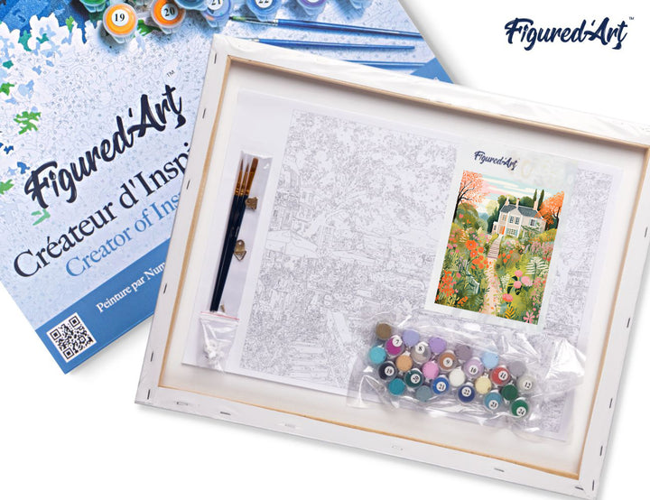 Malen nach Zahlen 40x50cm auf Keilrahmen gespannt Figured’Art Garten der Villa