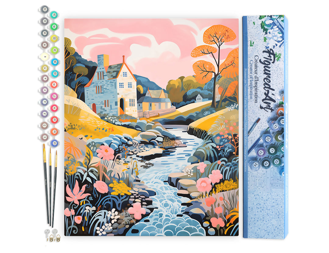 Malen nach Zahlen 40x50cm ohne Keilrahmen Figured’Art Villa am Bachufer