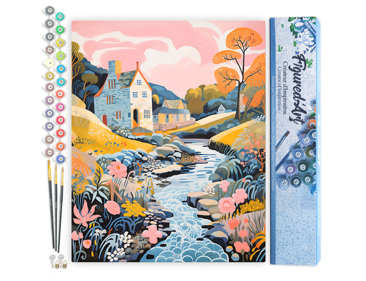 Malen nach Zahlen 40x50cm ohne Keilrahmen Figured’Art Villa am Bachufer