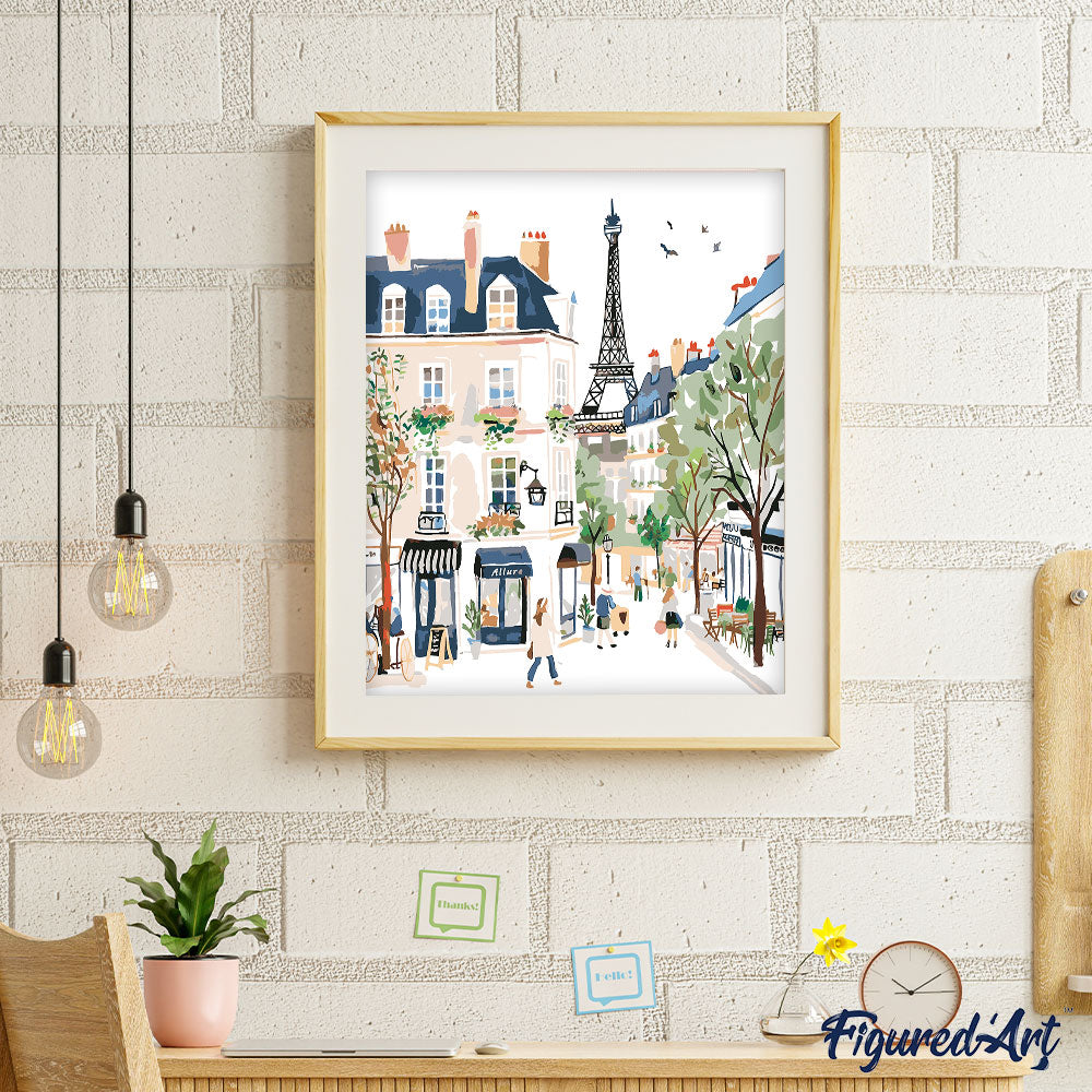 Malen nach Zahlen 40x50cm ohne Keilrahmen Figured’Art Aquarell Rue de Paris - Kidis Art