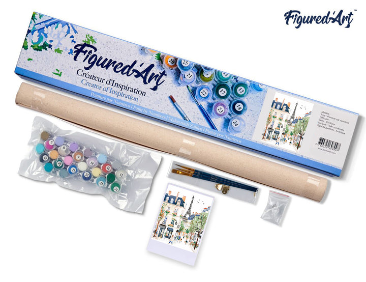 Malen nach Zahlen 40x50cm ohne Keilrahmen Figured’Art Aquarell Rue de Paris - Kidis Art