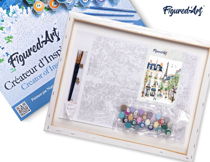 Malen nach Zahlen 40x50cm auf Keilrahmen gespannt Figured’Art Aquarell Rue de Paris