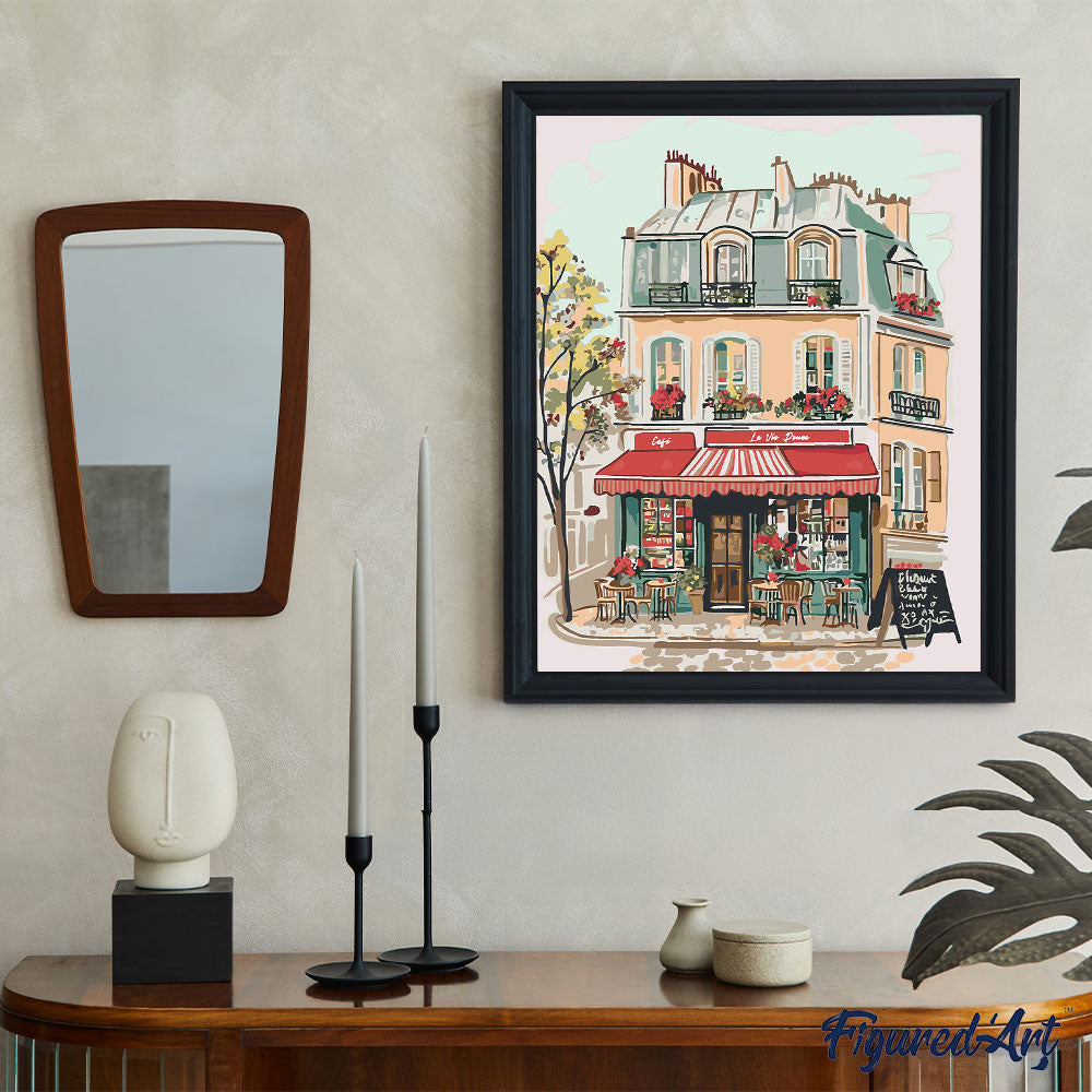 Malen nach Zahlen 40x50cm auf Keilrahmen gespannt Figured’Art Café La Vie Douce