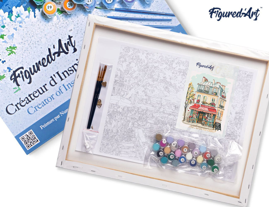 Malen nach Zahlen 40x50cm auf Keilrahmen gespannt Figured’Art Café La Vie Douce