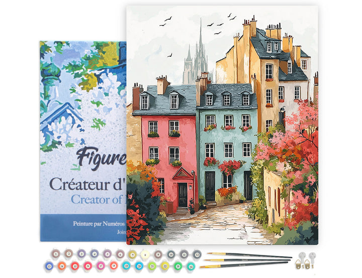Malen nach Zahlen 40x50cm auf Keilrahmen gespannt Figured’Art Farbenfrohe Altstadt