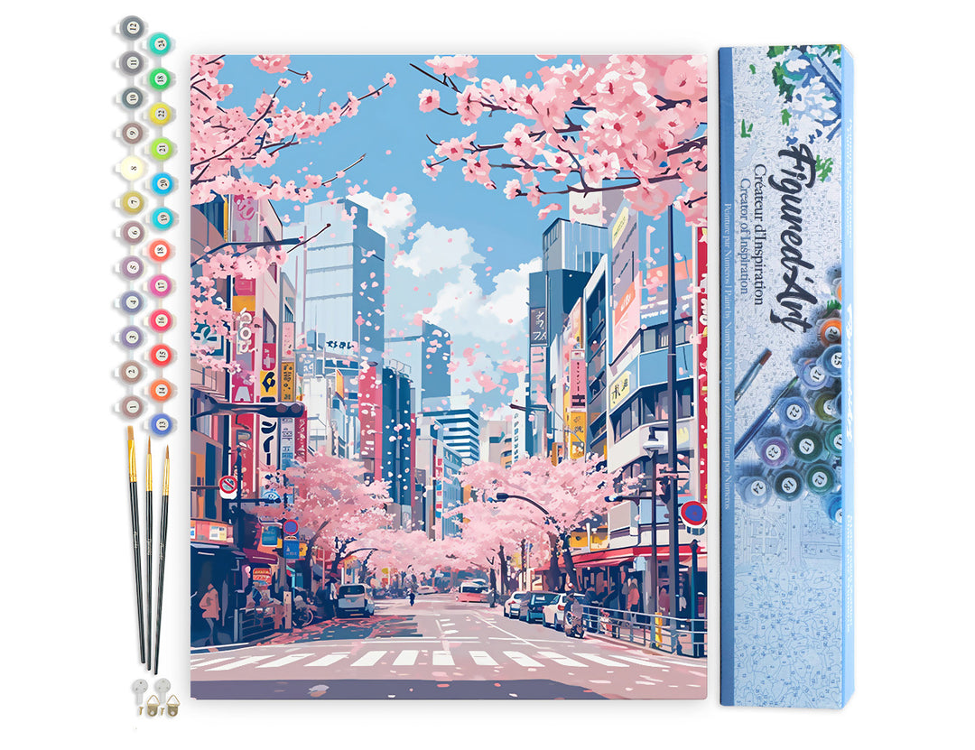 Malen nach Zahlen 40x50cm ohne Keilrahmen Figured’Art Kirschblüten aus Tokio