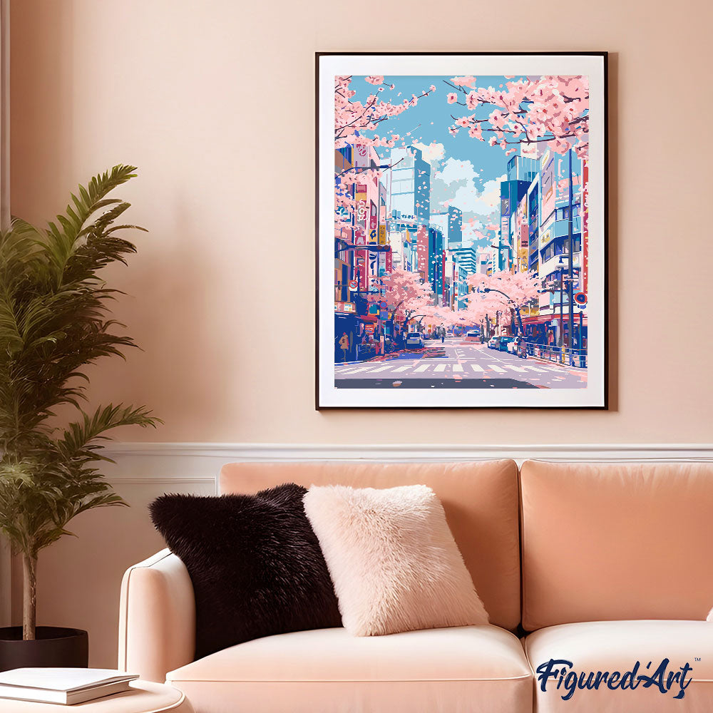 Malen nach Zahlen 40x50cm ohne Keilrahmen Figured’Art Kirschblüten aus Tokio