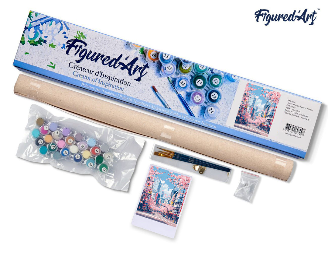 Malen nach Zahlen 40x50cm ohne Keilrahmen Figured’Art Kirschblüten aus Tokio