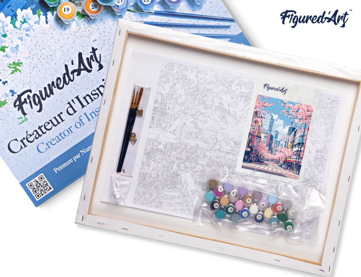 Malen nach Zahlen 40x50cm auf Keilrahmen gespannt Figured’Art Kirschblüten in Tokio