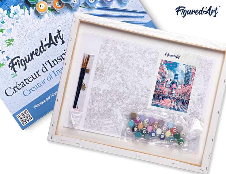 Malen nach Zahlen 40x50cm auf Keilrahmen gespannt Figured’Art Kirschblüten in Shibuya