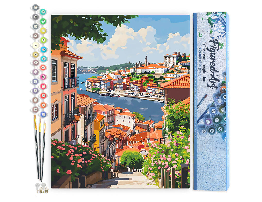 Malen nach Zahlen 40x50cm ohne Keilrahmen Figured’Art Blick auf den Fluss in Porto - Kidis Art