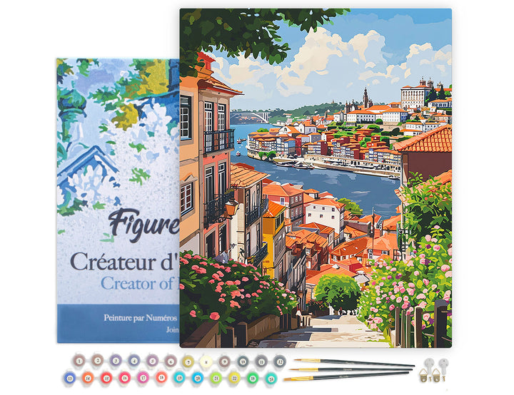 Malen nach Zahlen 40x50cm auf Keilrahmen gespannt Figured’Art Blick auf den Fluss in Porto