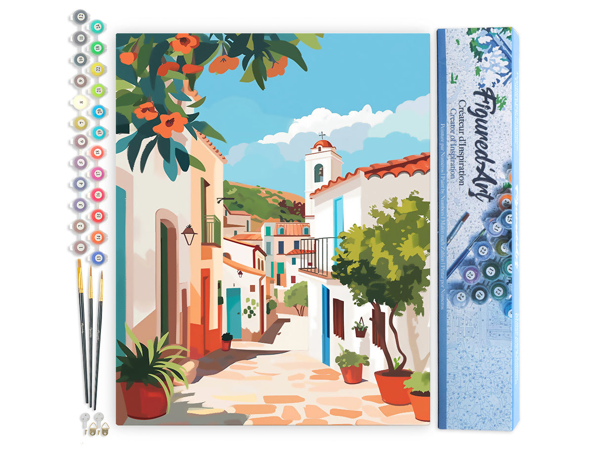 Malen nach Zahlen 40x50cm ohne Keilrahmen Figured’Art Mediterrane Gasse - Kidis Art