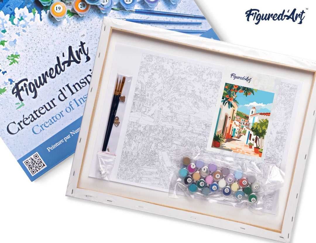 Malen nach Zahlen 40x50cm auf Keilrahmen gespannt Figured’Art Mediterrane Gasse