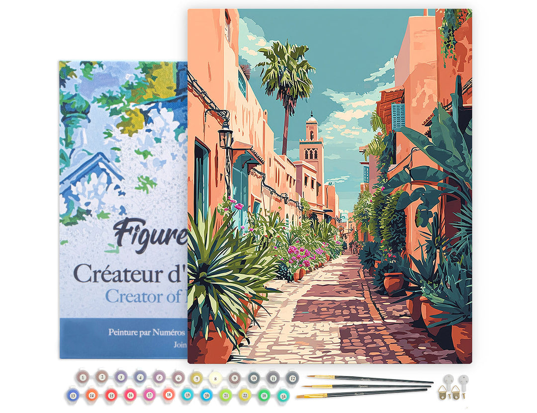 Malen nach Zahlen 40x50cm auf Keilrahmen gespannt Figured’Art Marokkanische Gasse