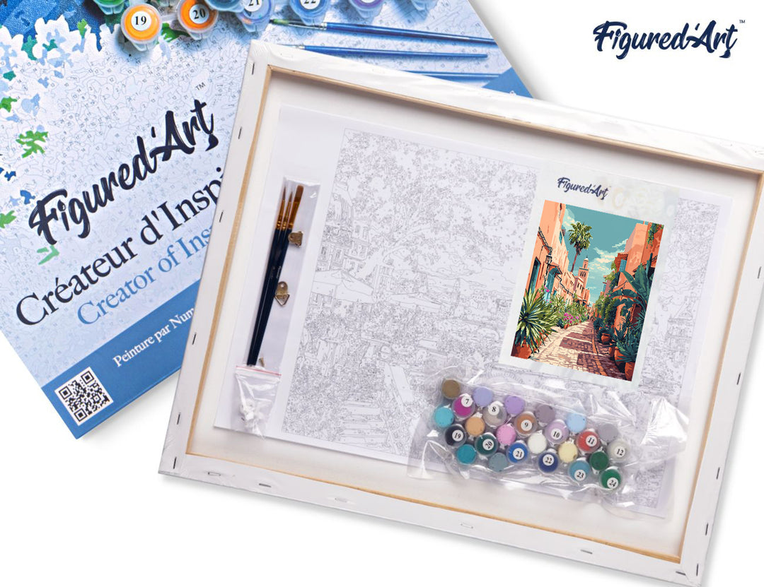 Malen nach Zahlen 40x50cm auf Keilrahmen gespannt Figured’Art Marokkanische Gasse