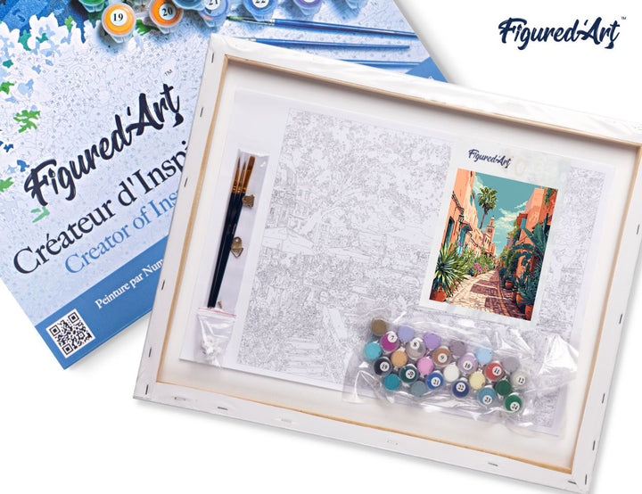 Malen nach Zahlen 40x50cm auf Keilrahmen gespannt Figured’Art Marokkanische Gasse