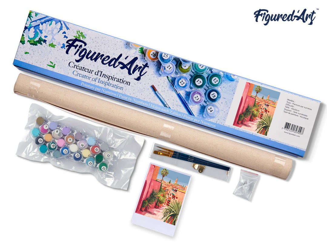 Malen nach Zahlen 40x50cm ohne Keilrahmen Figured’Art Blick auf eine marokkanische Stadt - Kidis Art