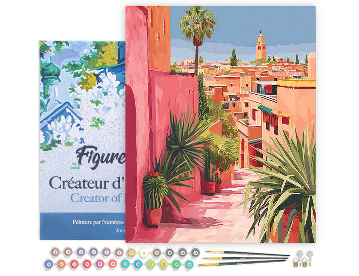 Malen nach Zahlen 40x50cm auf Keilrahmen gespannt Figured’Art Blick auf eine marokkanische Stadt