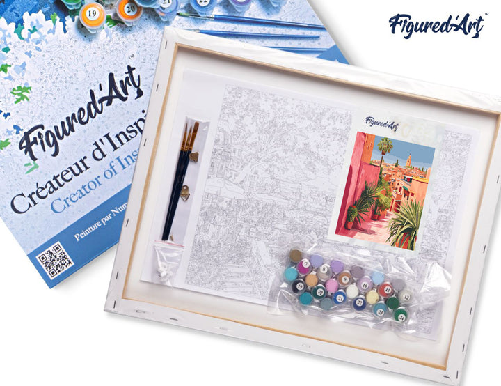 Malen nach Zahlen 40x50cm auf Keilrahmen gespannt Figured’Art Blick auf eine marokkanische Stadt