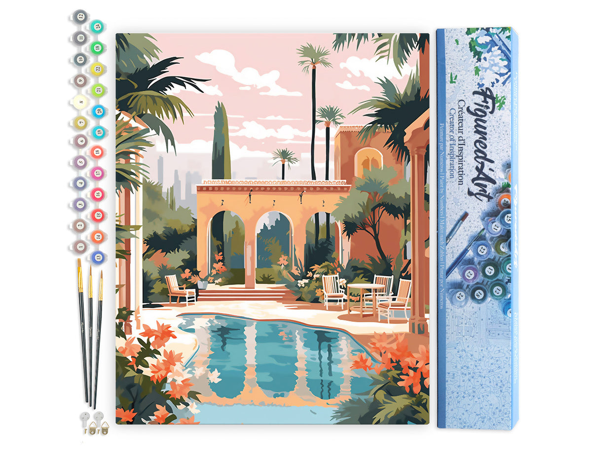 Malen nach Zahlen 40x50cm ohne Keilrahmen Figured’Art Luxuriöse Villa in Marrakesch - Kidis Art
