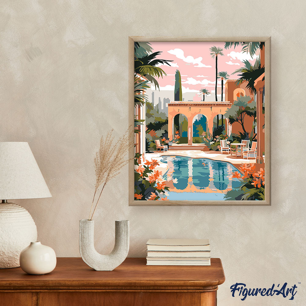 Malen nach Zahlen 40x50cm ohne Keilrahmen Figured’Art Luxuriöse Villa in Marrakesch - Kidis Art