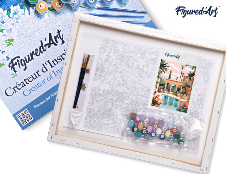 Malen nach Zahlen 40x50cm auf Keilrahmen gespannt Figured’Art Luxuriöse Villa in Marrakesch