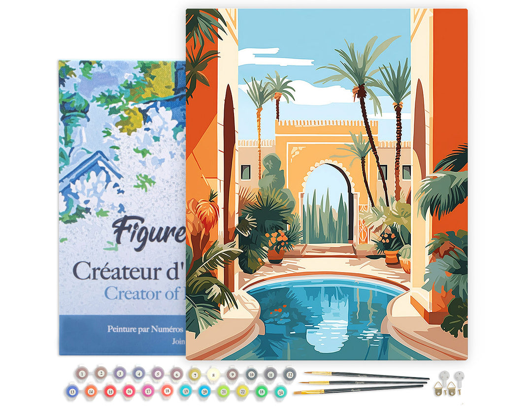 Malen nach Zahlen 40x50cm auf Keilrahmen gespannt Figured’Art Luxuriöse marokkanische Villa
