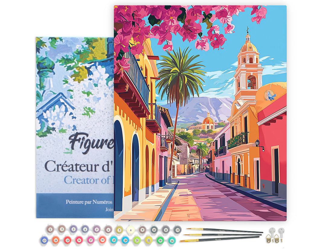 Malen nach Zahlen 40x50cm auf Keilrahmen gespannt Figured’Art Belebte Straße in der Altstadt