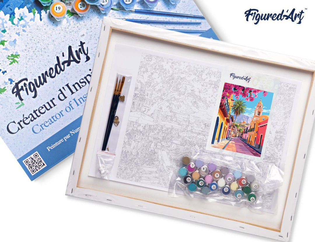 Malen nach Zahlen 40x50cm auf Keilrahmen gespannt Figured’Art Belebte Straße in der Altstadt