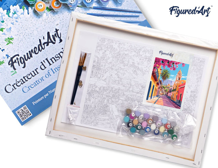 Malen nach Zahlen 40x50cm auf Keilrahmen gespannt Figured’Art Belebte Straße in der Altstadt