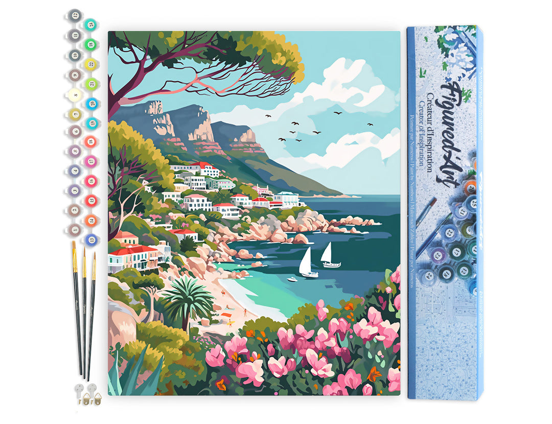 Malen nach Zahlen 40x50cm ohne Keilrahmen Figured’Art Küstenstadt im Frühling