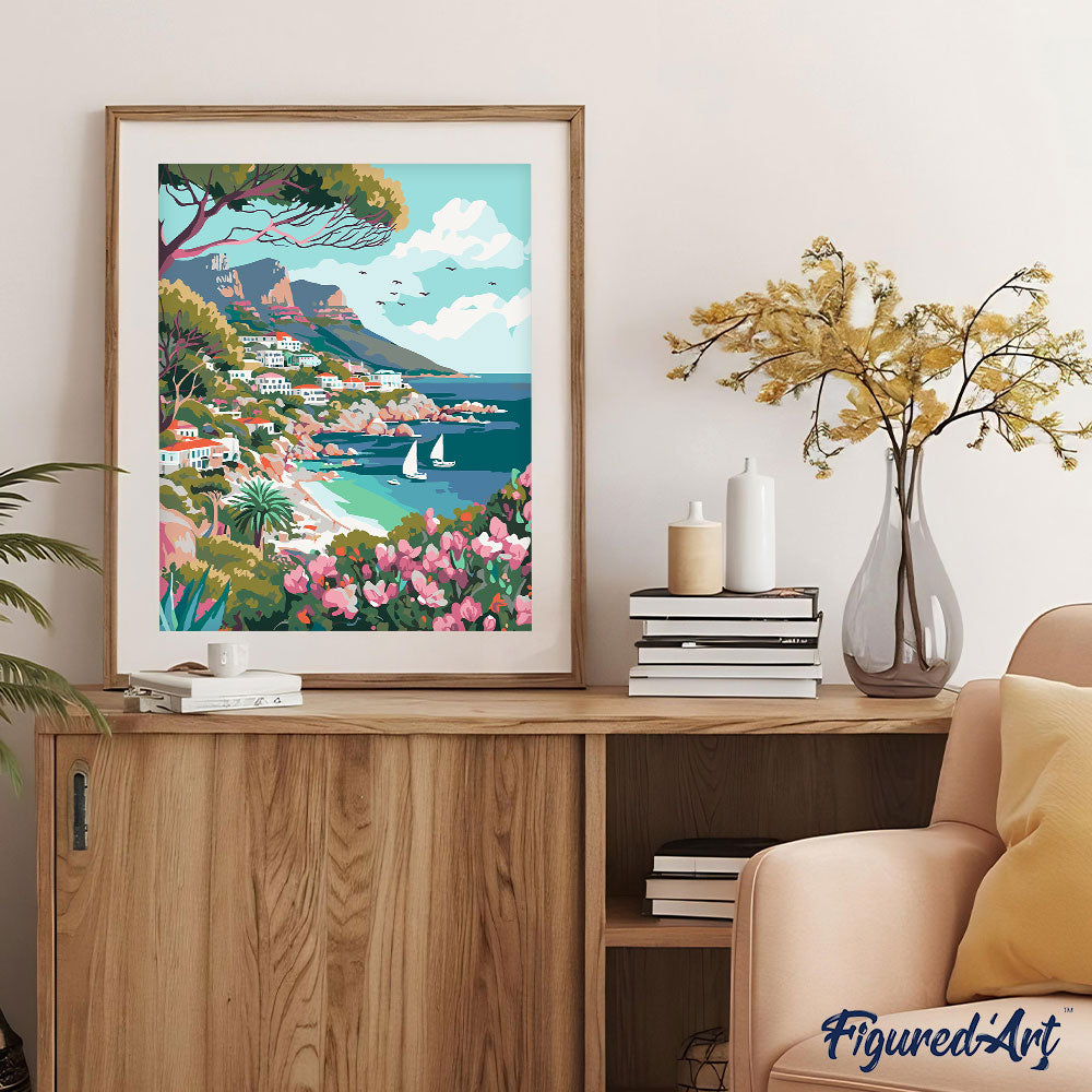 Malen nach Zahlen 40x50cm ohne Keilrahmen Figured’Art Küstenstadt im Frühling - Kidis Art
