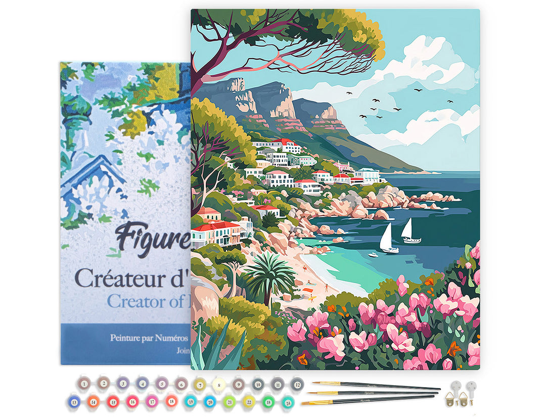 Malen nach Zahlen 40x50cm auf Keilrahmen gespannt Figured’Art Küstenstadt im Frühling