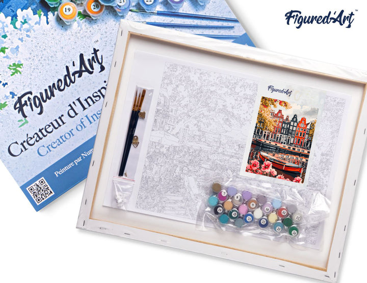 Malen nach Zahlen 40x50cm auf Keilrahmen gespannt Figured’Art Blick auf den Kanal in Amsterdam