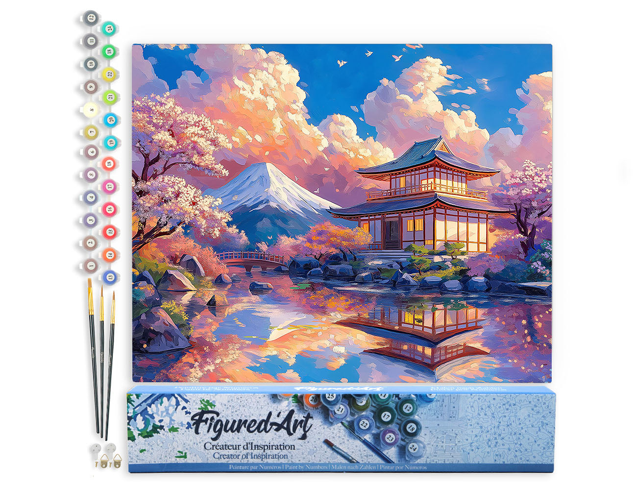 Malen nach Zahlen 40x50cm ohne Keilrahmen Figured’Art Blick auf den Tempel mit dem Berg Fuji - Kidis Art