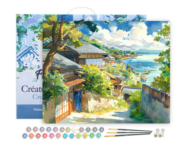 Malen nach Zahlen 40x50cm auf Keilrahmen gespannt Figured’Art Küstenort in Japan