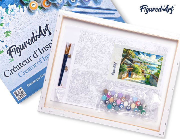 Malen nach Zahlen 40x50cm auf Keilrahmen gespannt Figured’Art Küstenort in Japan