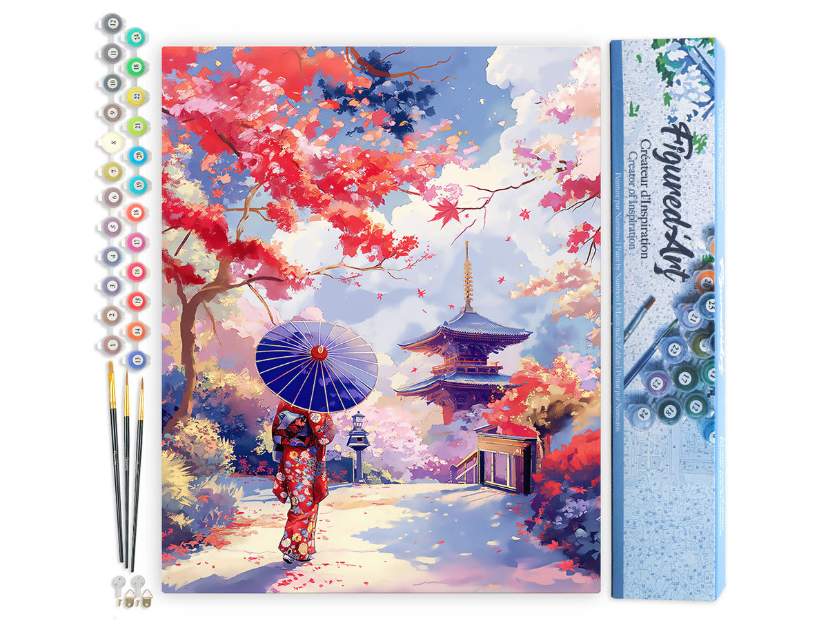 Malen nach Zahlen 40x50cm ohne Keilrahmen Figured’Art Japanischer Garten im Herbst - Kidis Art