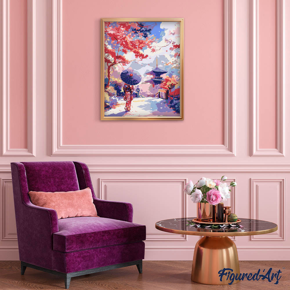 Malen nach Zahlen 40x50cm ohne Keilrahmen Figured’Art Japanischer Garten im Herbst