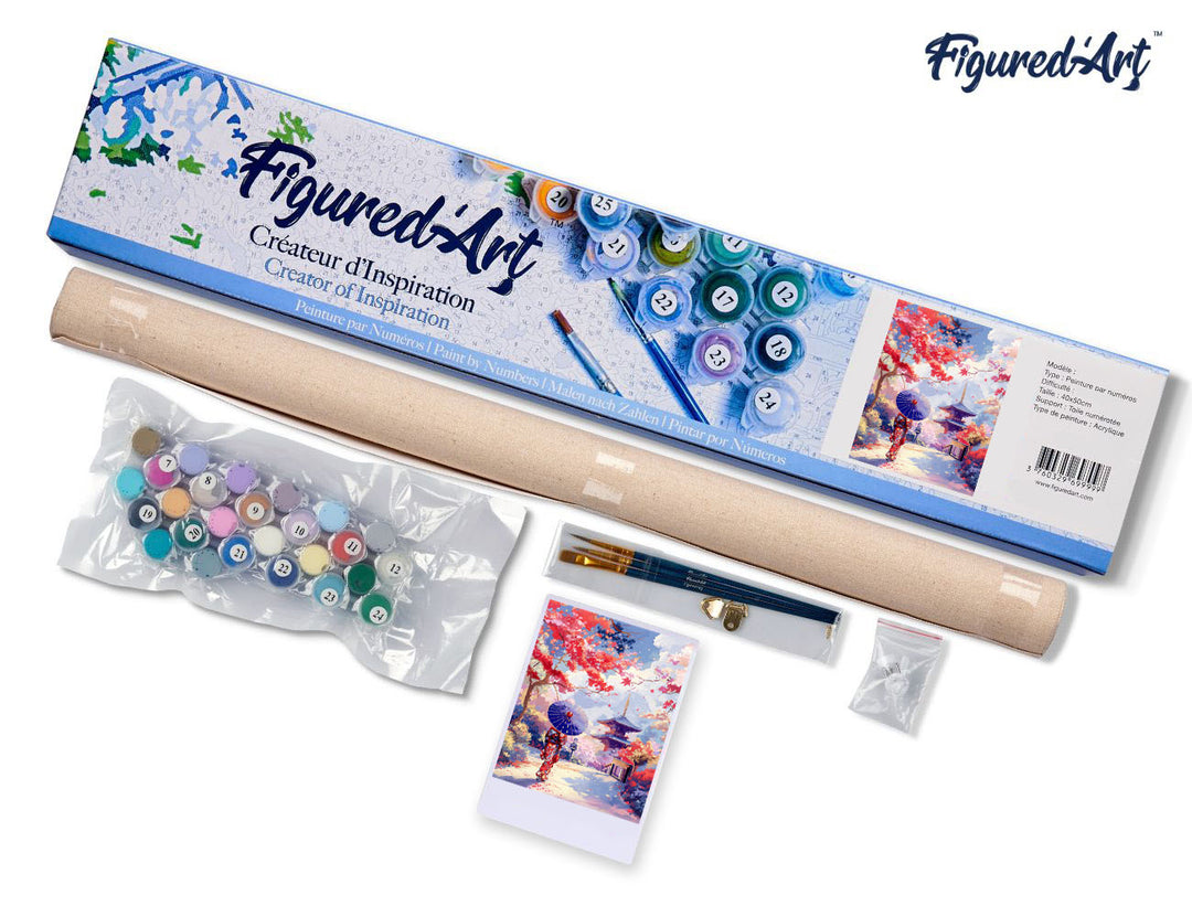 Malen nach Zahlen 40x50cm ohne Keilrahmen Figured’Art Japanischer Garten im Herbst